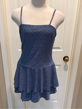 Women’s Eyelet Tiered Romper - Blue